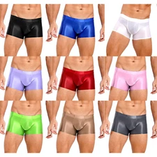 Mens Glossy Tights Boxer Briefs Solid Color Low Rise Underwear Swim Shorts