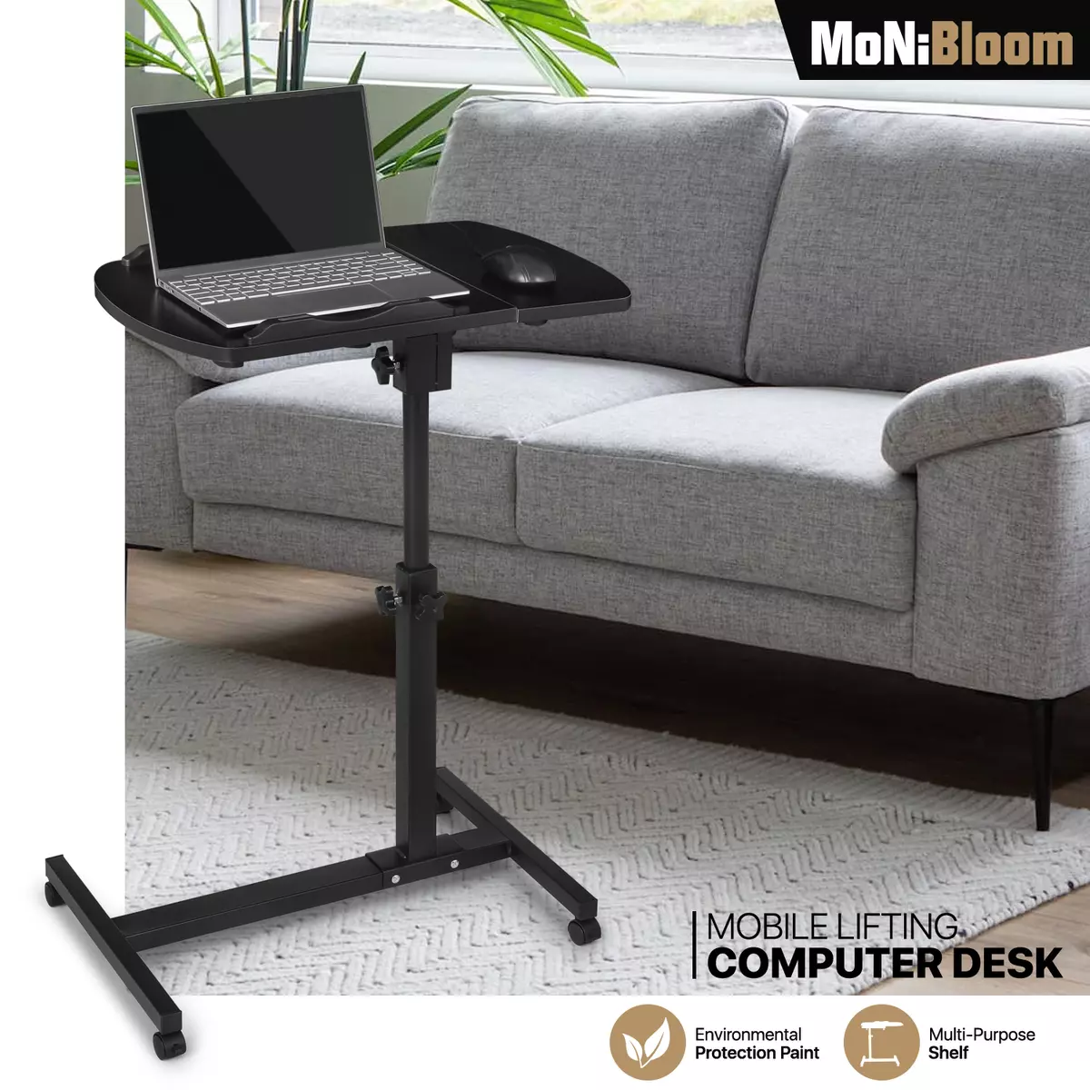 Rolling Swivel Laptop Desk ADJUSTABLE HEIGHT ANGLE Table Portable Sofa Tray