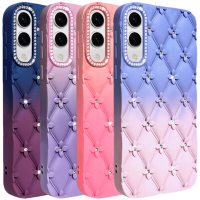 For Galaxy S25 Edge Phone Case Shockproof Floral Joy Glitter Leather Feel Cover