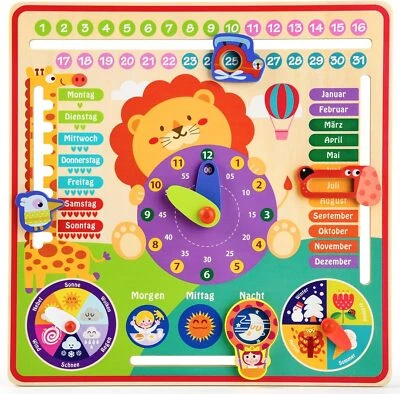 Atoylink Lernuhr Kinder Holz Lerntafel Uhr Jahreszeiten Kalenderuhr Deutsch