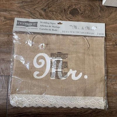 2pcs Mr And Mrs Burlap Chair Banner Set Rustic Theme - Groom Bride Wedding Props