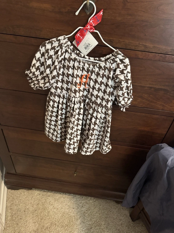 Vestido Kelly's Kids Pata de Gallo Marrón y Blanco Bordado "A". Talla 4 5 Foto 2 de 4