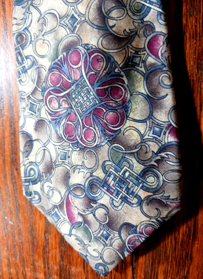 Mens Tie Henry Grethel, Tan, Maroon, Green, Black, Grey--Italian Silk, Nice! USA - Image 2 of 4