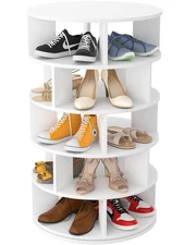 Aheaplus Rotating Shoe Rack, 5-Tier Wood Shoe Organizer for Closet, 360° Spin...