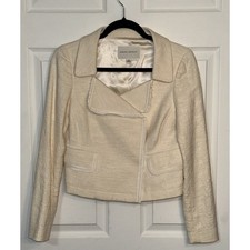Banana Republic Ivory Cream Moto Jacket Tweed Chic Boho Wow Size 0/XS Snap Close