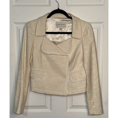 Banana Republic Ivory Cream Moto Jacket Tweed Chic Boho Wow Size 0/XS Snap Close