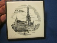 Brussels Stadhuis Hotel De Ville Small Porcelain Souvenir Trivet 4 1/2" x 4 1/2"
