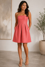 Jenny Yoo Coral Strapless Pleated Fit & Flare Dress w/ Pockets – Size 4