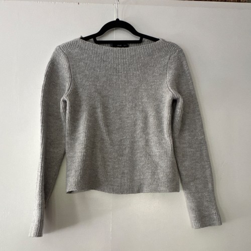 MNG Gray Tight-Knit Pullover Sweater Boat Neck Long Sleeve Wool Blend M - Picture 1 of 3