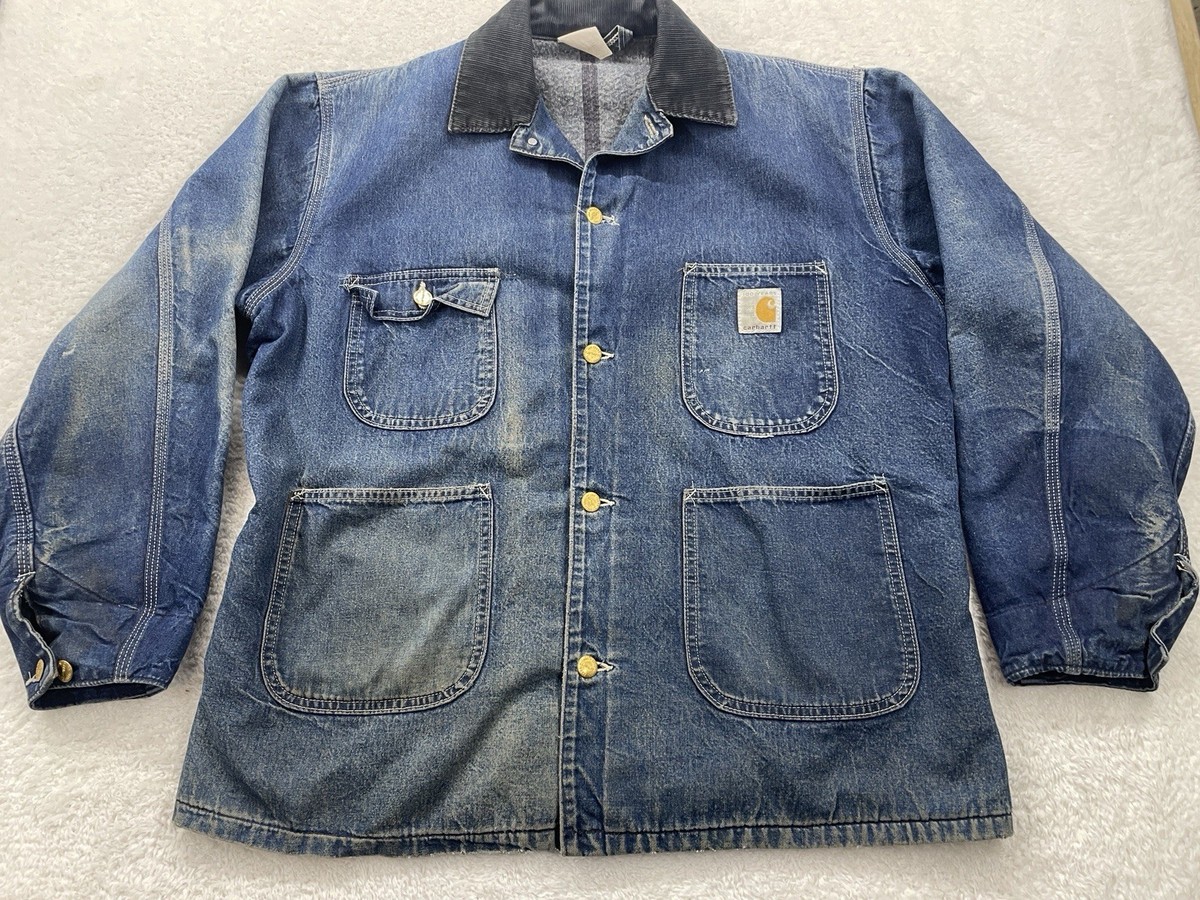 ジャケット・アウター '89 Carhartt 100th anniversary chorecoat Vintage 1989 Carhartt Chore Coat Duck Blanket Lined Jacket