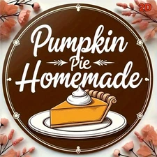 2D Flat, 8x8 Inch Round Aluminum Sign - Homemade Pumpkin Pie Vintage Decorative
