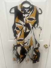 Nine West Geometric Print Button Front Sleeveless Dress With Ruffle Hem Size Xxl
