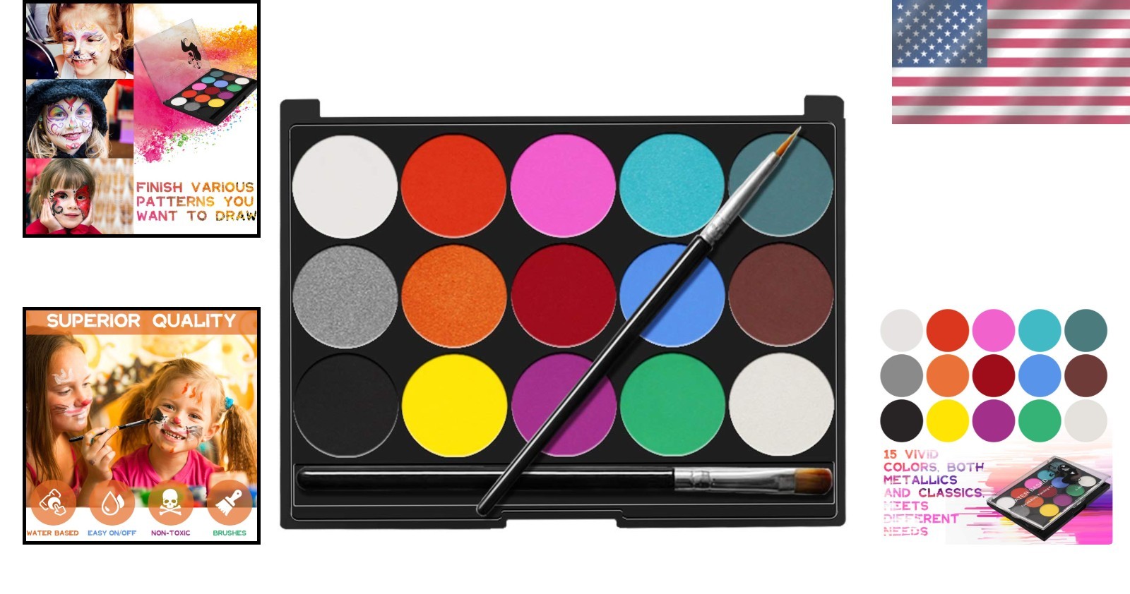 Professional Face Paint Kit - 15 Hypoallergenic Colors for Halloween & Cosplay