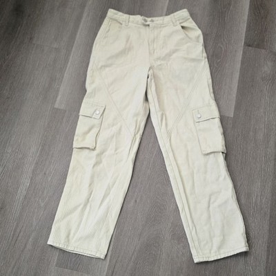 Boohoo Blue Cream Cargo Pants Womens US 8 Utility Straight Leg Y2K Cotton