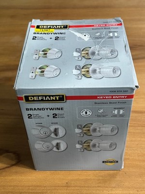 Defiant Brandywine Keyed Entry Lock Set 2 Knobs 2 Deadbolts SS 71507 Open Box