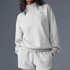 AIo Women's Hoodie Half Zipper Stand up Collar Embossed Casual Sports Loose Top