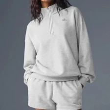 AIo Women's Hoodie Half Zipper Stand up Collar Embossed Casual Sports Loose Top