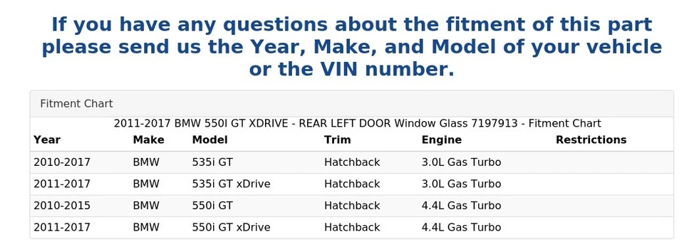 BMW 550I GT XDRIVE 2011-2017 - PUERTA TRASERA IZQUIERDA VENTANA CRISTAL 7197913 Foto 4 de 4