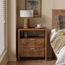 Farmhouse Nightstand Charging Station Wood Table Power Outlet USB Type C Brown