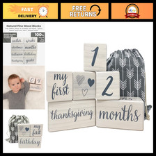 Natural Pine Baby Milestone Blocks - 6-Piece Age Set for Newborn Photos, Weeks,
