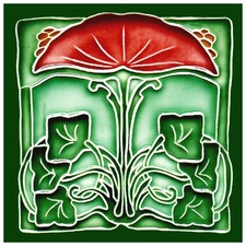 Art Nouveau Red Flower Ginkgo Leaves Counted Cross Stitch Pattern Chart