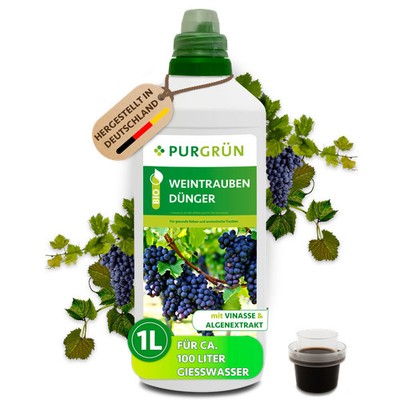 Purgrün Bio Weintrauben Dünger, NPK 4+1+7, Algenextrakt, 1 Liter