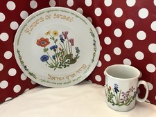Rare Vintage Flowers of Israel Coffee Mug & Plate Porcelain Set Made in Israel
