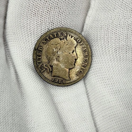 1914-P 10c Barber Dime Philadelphia Ten Cent 90% Silver Early US Coin