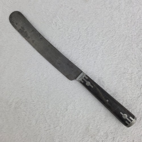 Antique Lamson & Goodnow Butter Knife Wood Handle 9.25 Inch Metal Inlay Design