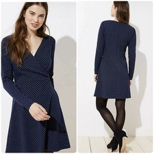 NEW Loft Geometric Polk Dot Fit and Flare Swing Dress Navy Size 4