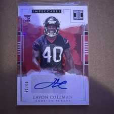 #3/25 (ONLY 25) 2018 IMPECCABLE AUTO AUTOGRAPH LAVON COLEMAN ROOKIE CARD TEXANS. rookie card picture