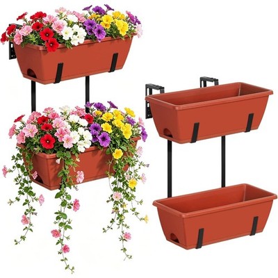 4PCS 16.9in Window Railing Planter Box, 2 Tier Outdoor Balcony Hanging Planters