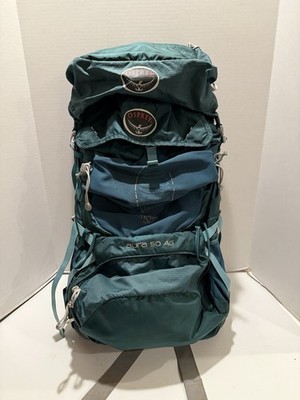 Osprey Aura 50 AG Hiking Outdoor Backpack 26'' Tall Lightweight + Cover Teal