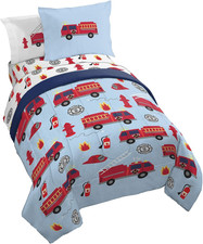 Jay Franco Trend Collector Go Fire Truck Go 5 Piece Twin Bed Set - Includes Comf