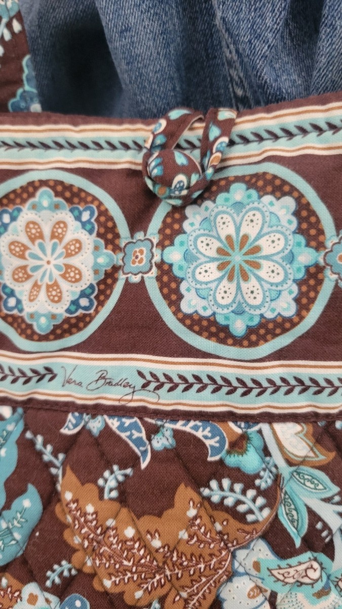 Vera Bradley Classic Tote Bag Java Blue Retired 2006 Quilted Blue Brown Floral View 5