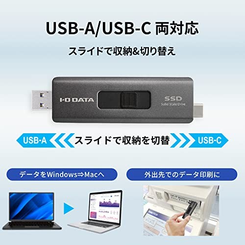 IO Data IODATA Stick SSD 2TB Equipped with USB-A & USB-C Small Portable [Verifie - 第 2/7 張圖片