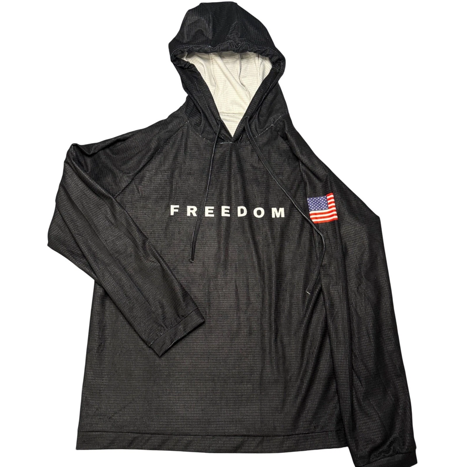 Mens Black Freedom Hoodie USA Flag Graphic Long Sleeve Size L