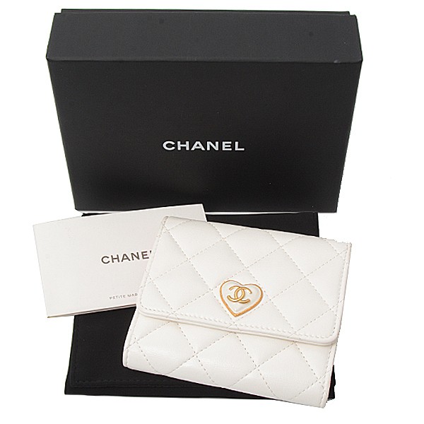 Chanel White Leather Tri-Fold Matrasse Small Flap Wallet