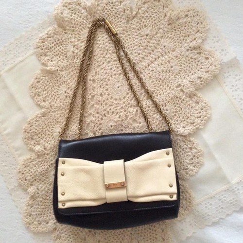 Chloe Chain Bag Women's Black Off-White Ribbon Used From Japan