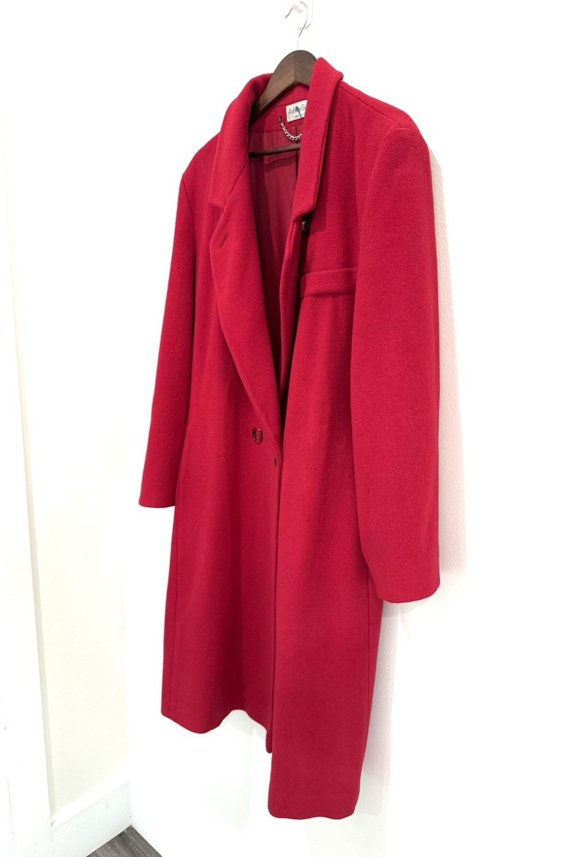 Vintage Ashley Scott Red Wool Long Trench Coat Double Breasted