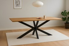 Esstisch Baumkante massiv Eiche geölt 200 x 100 cm Spider-Gestell schwarz SALVAD