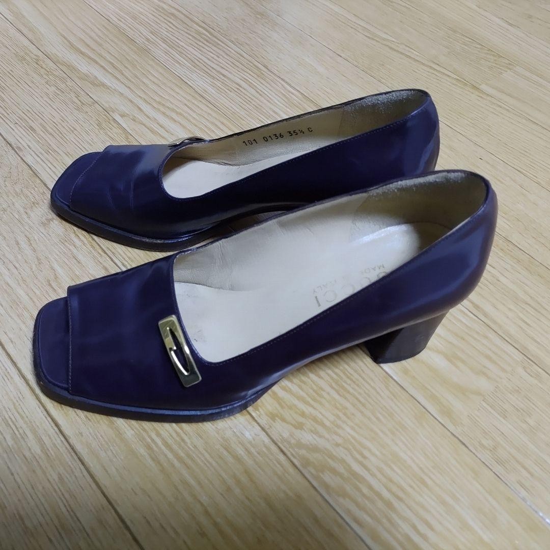 Auth Gucci Mule Pumps Leather Dark Purple Logo Heel EU35.5 US5.5 UK2.5 thumbnail 14