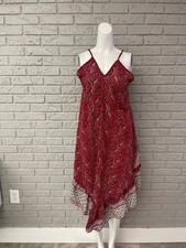 Chaudry Women Red Floral Print Asymmetrical Hem Summer Dress Size S