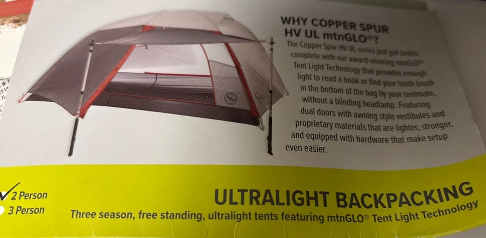 NUEVA Tienda Big Agnes Copper Spur HV UL2 MtnGLO - 2 Personas 3 Temporadas Plateada/Gris Foto 2 de 4