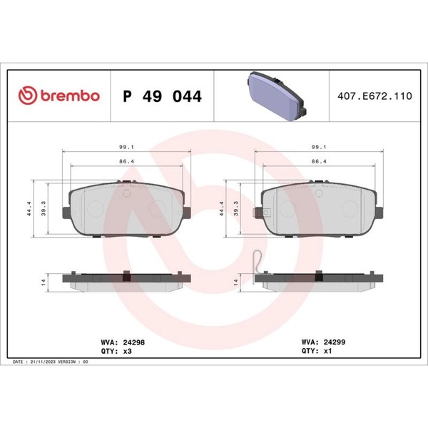 Brembo P 49 044 Bremsbelagsatz FüR Mazda Abarth Fiat MX 5 MX 5 RF 124 NC ND 348-image