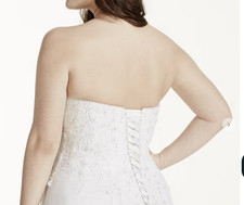 White Strapless Beaded Lace Chiffon  Satin Wedding Dress