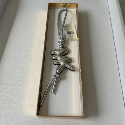 Michael Kors BNWT Leather Bag Charm In Gift Box Silver MK Design 