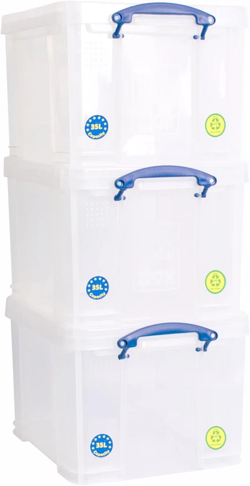Really Useful Plastic Storage Box Bonus Pack 3X35 Litre Clear - Image 2 of 4