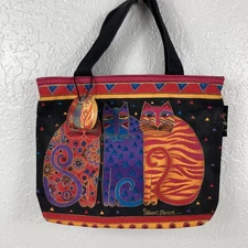 Sun N Sand Laurel Burch Small Canvas Bag Purse Handbag 3 Cats Black Red Purple