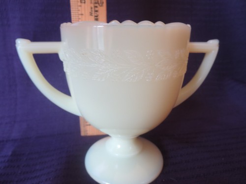 McKee Laurel French Ivory Footed Open Sugar Bowl Uranium Glass - Picture 13 of 15